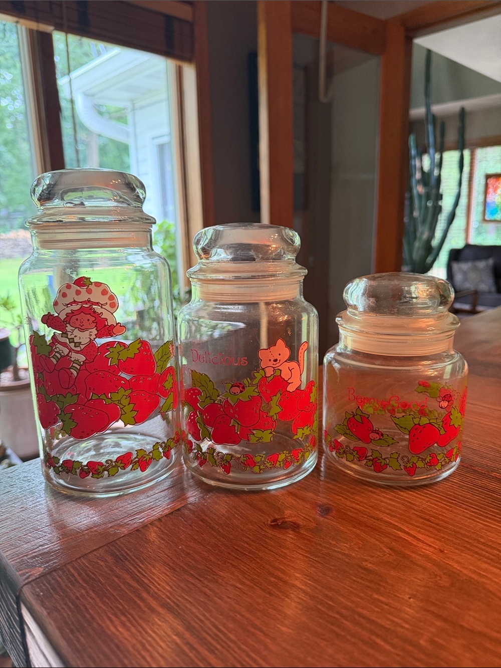 Vintage Strawberry Shortcake Glass Canister Jar Set 1980 - Picture 1 of 10